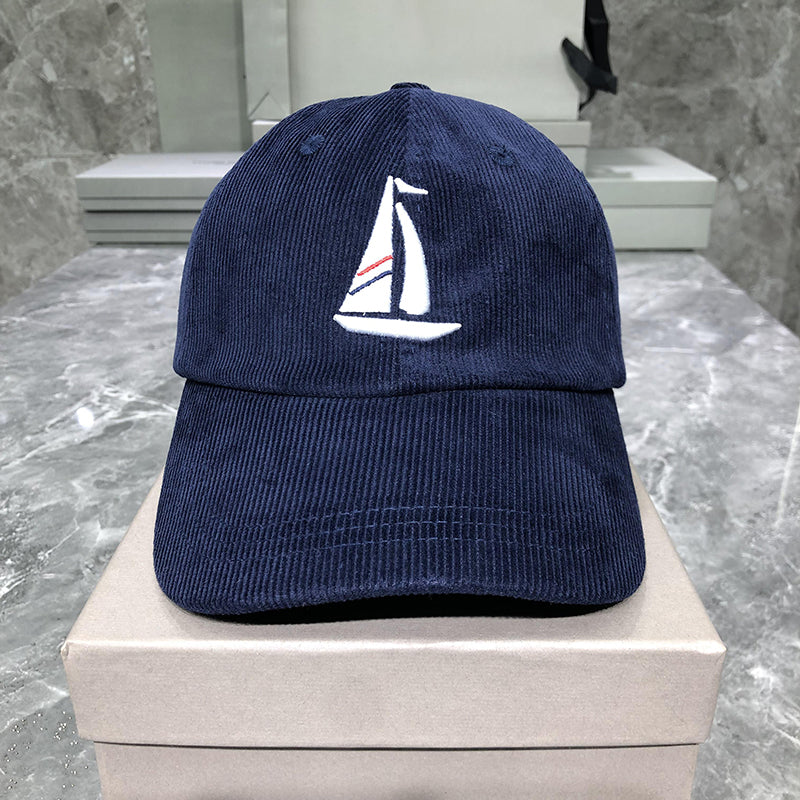 Corduroy sailboat embroidered baseball cap