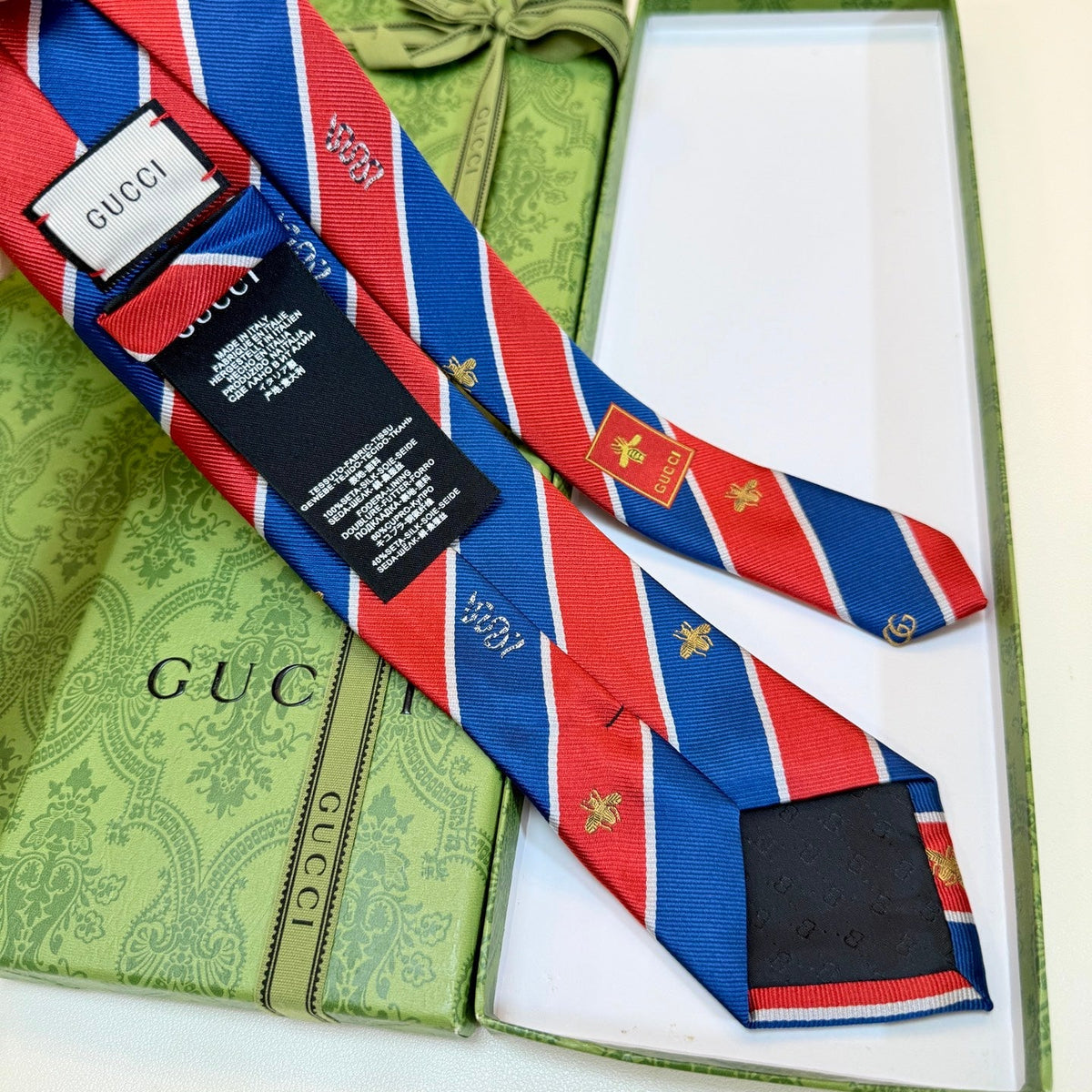 Gucci Style Men's Equestrian Stripe Silk Tie