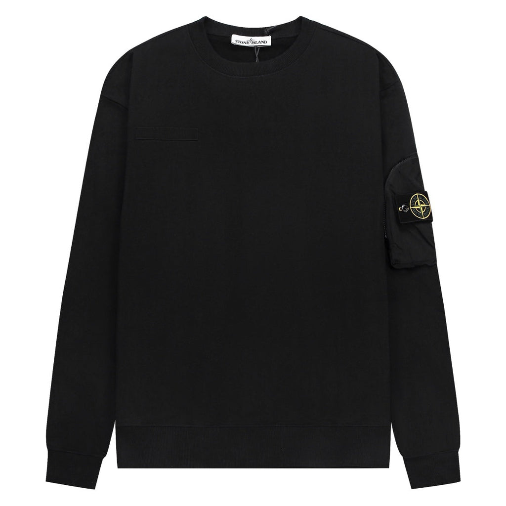 Stone Island Cotton Crew Neck Sweatshirt with Left Chest Name Patch and Right Sleeve Compass Badge Pocket
