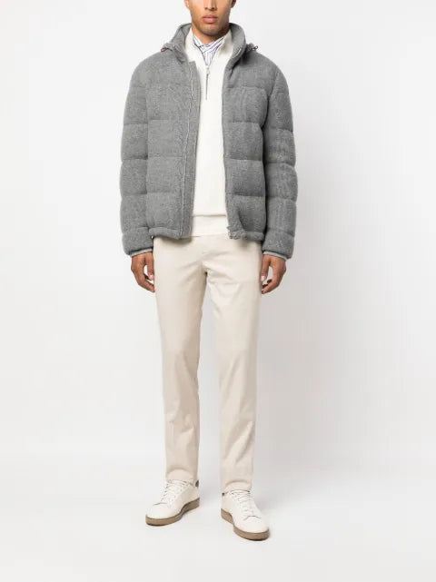 Brunello Cucinelli ribbed padded hooded cashmere jacket