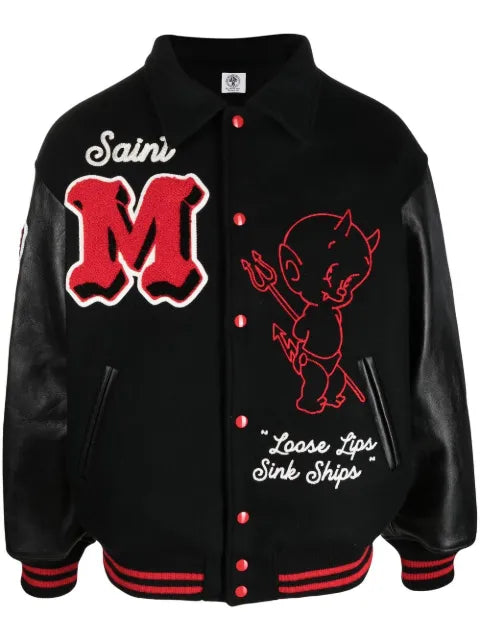 SAINT MXXXXXX slogan print varsity jacket