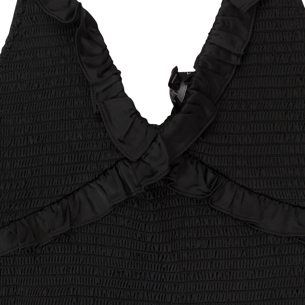 SATIN SMOCKED BLACK TANK TOP