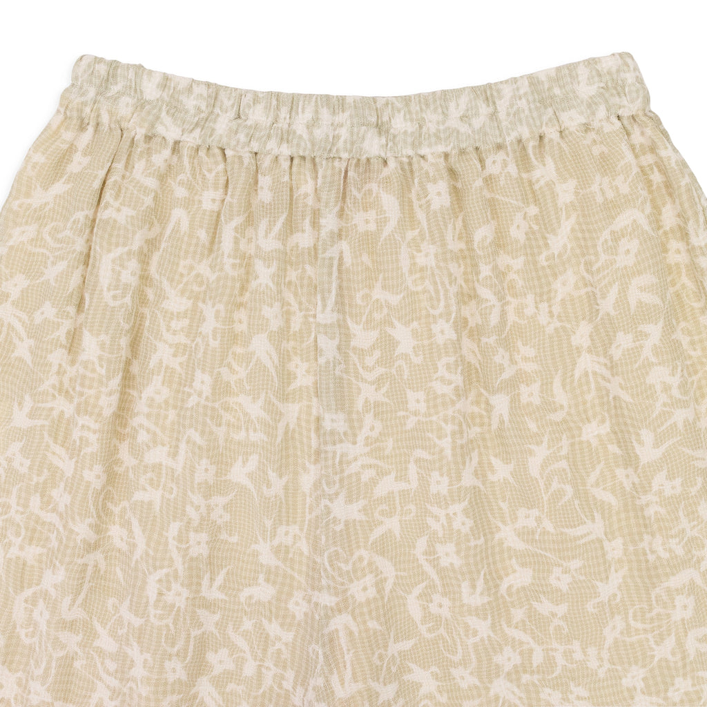 GREEN/WHITE/BEIGE WISPY FLARED LEG STRAIGHT TROUSERS