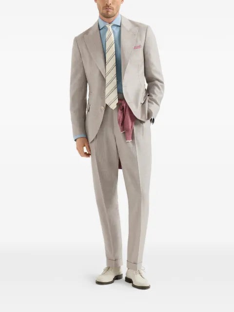Brunello Cucinelli  cashmere and silk chevron deconstructed blazer with peak lapels
