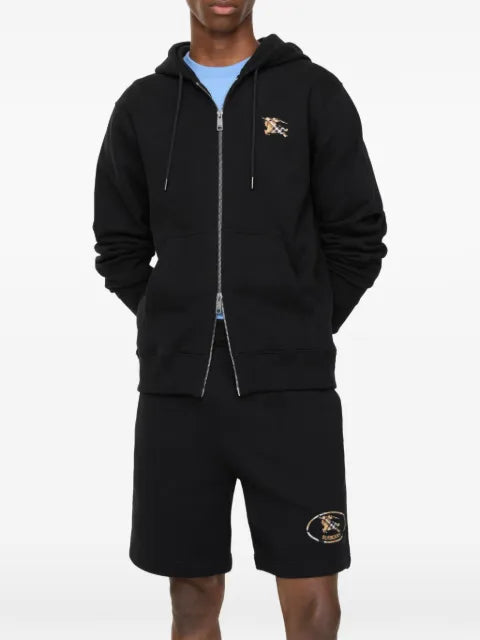 Burberry Check Knight stamp cotton zip hoodie