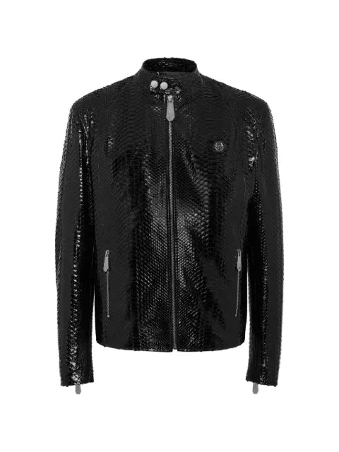 Philipp Plein python leather moto jacket