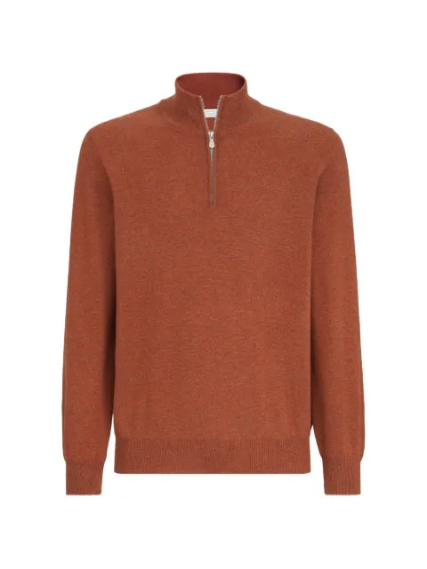 Brunello Cucinelli mouliné cashmere sweater with half zip