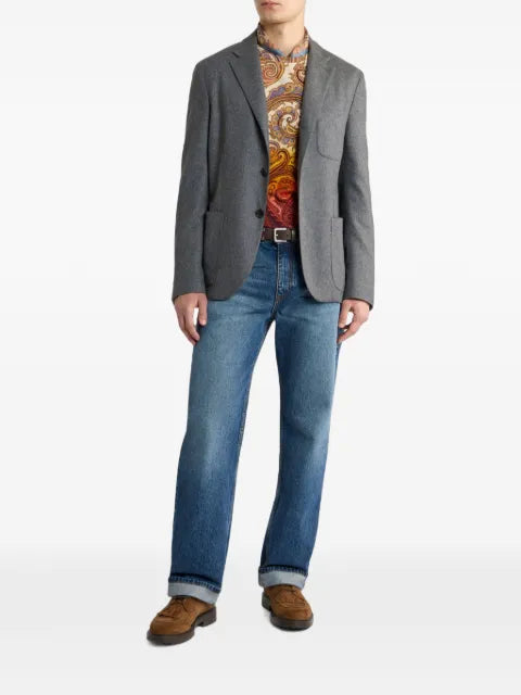 ETRO single-breasted jacket in plain-coloured wool-blend flannel