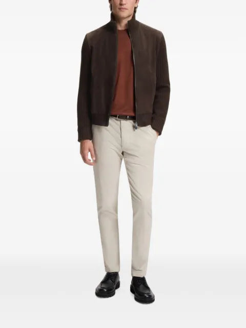 BOSS suede-panelled ribbed-knit jacket