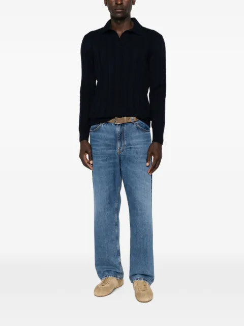 Gran Sasso ribbed-knit polo-collar sweater