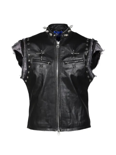 MARKING DISTANCE Gimp spike-embellished leather gilet