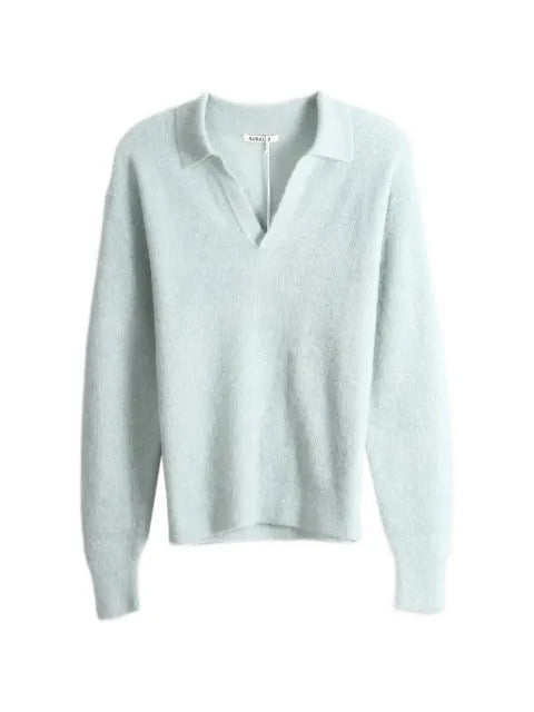 Auralee brushed open-collar sweater