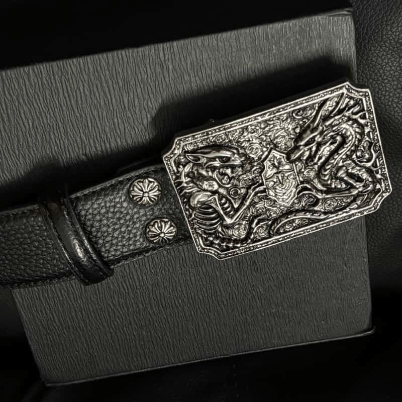 Dragon & Skeleton Leather Belt Litchi Grain Removable Buckle Waist