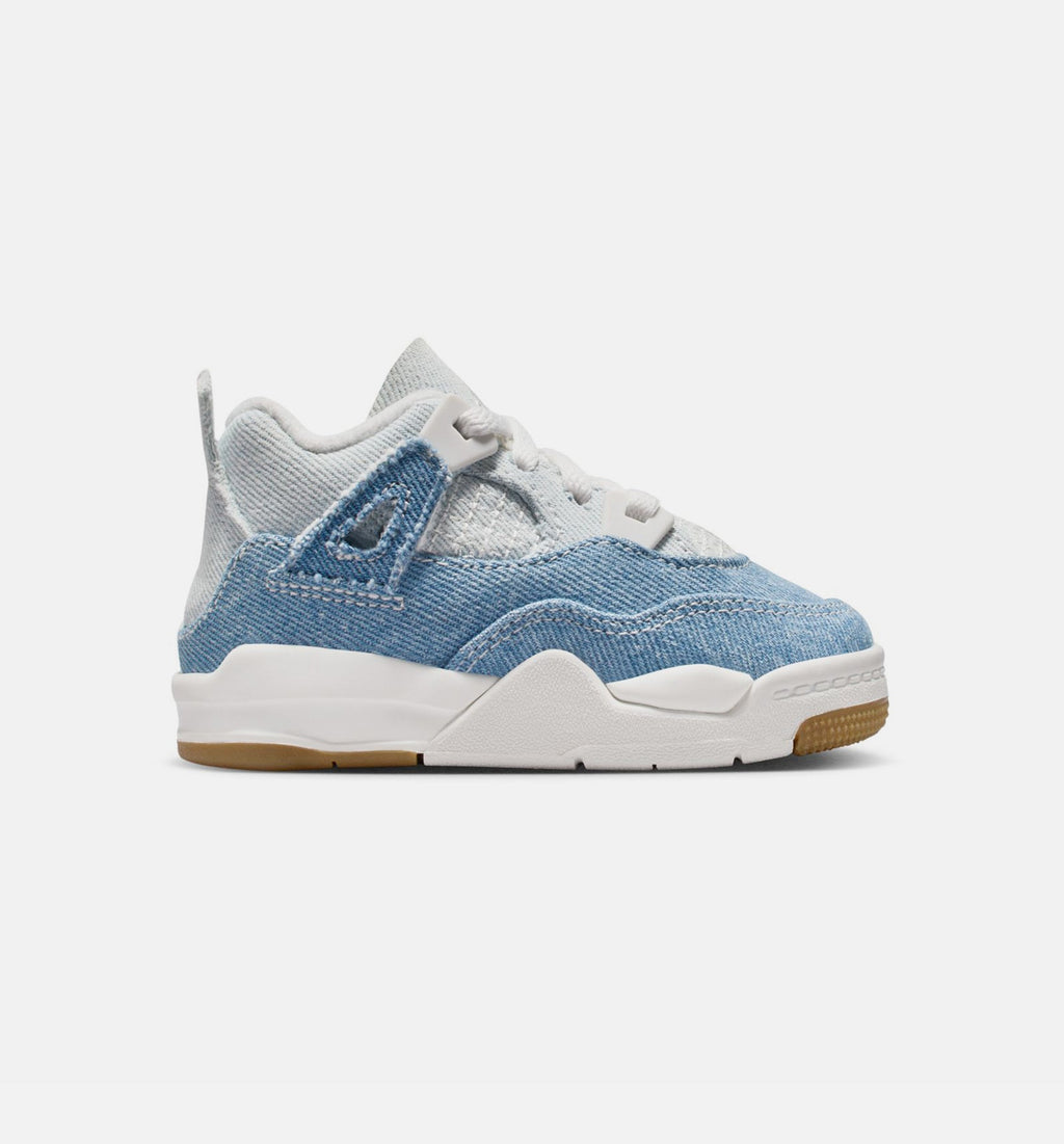 Air Jordan 4 Retro Worn Blue Infant/Toddler Lifestyle Shoes - Sail/Worn Blue/Metallic Gold