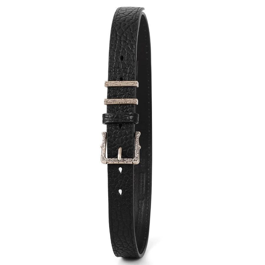 FDM Wave Vintage Antique Silver Buckle Full Grain Leather Belt Unisex