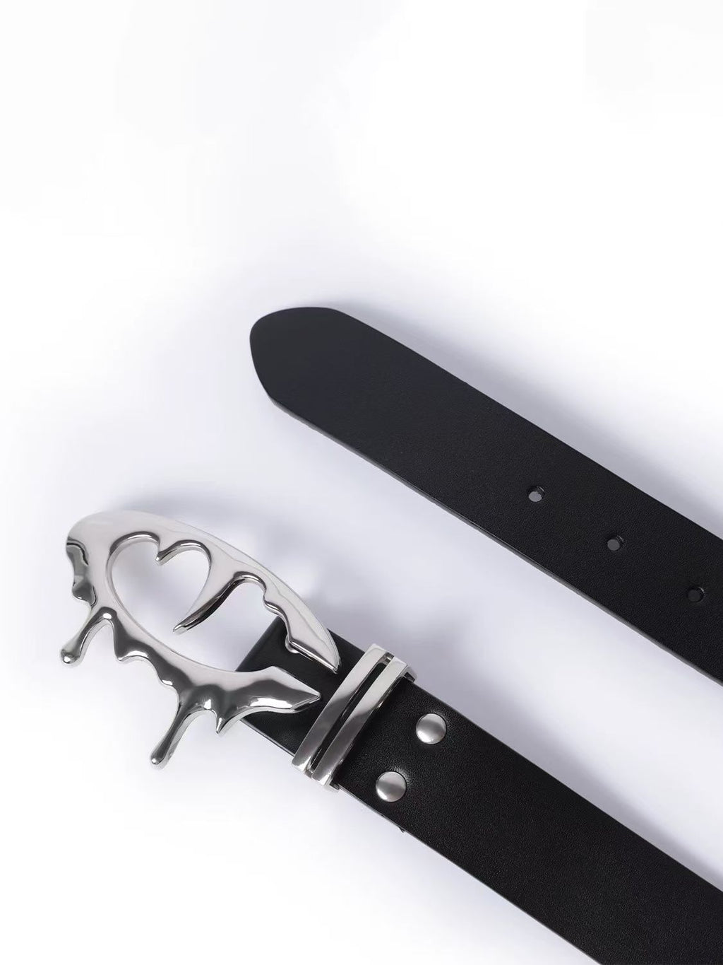 Cuibuju Leather Belt Spiked & Melting Heart Metal Buckle Waist Belt