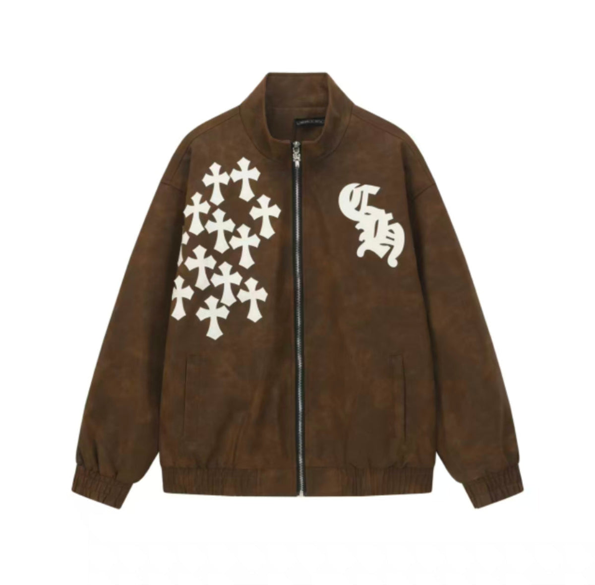 Chrome-Hearts Cross Patch Suede Jacket - Brown Gothic Streetwear Outerwear 8833