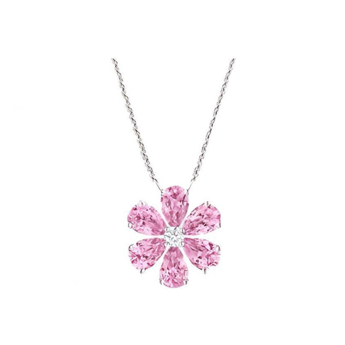 Harry Winston Style Six-Petal Floral Cubic Zirconia White-Gold-Plated Necklace
