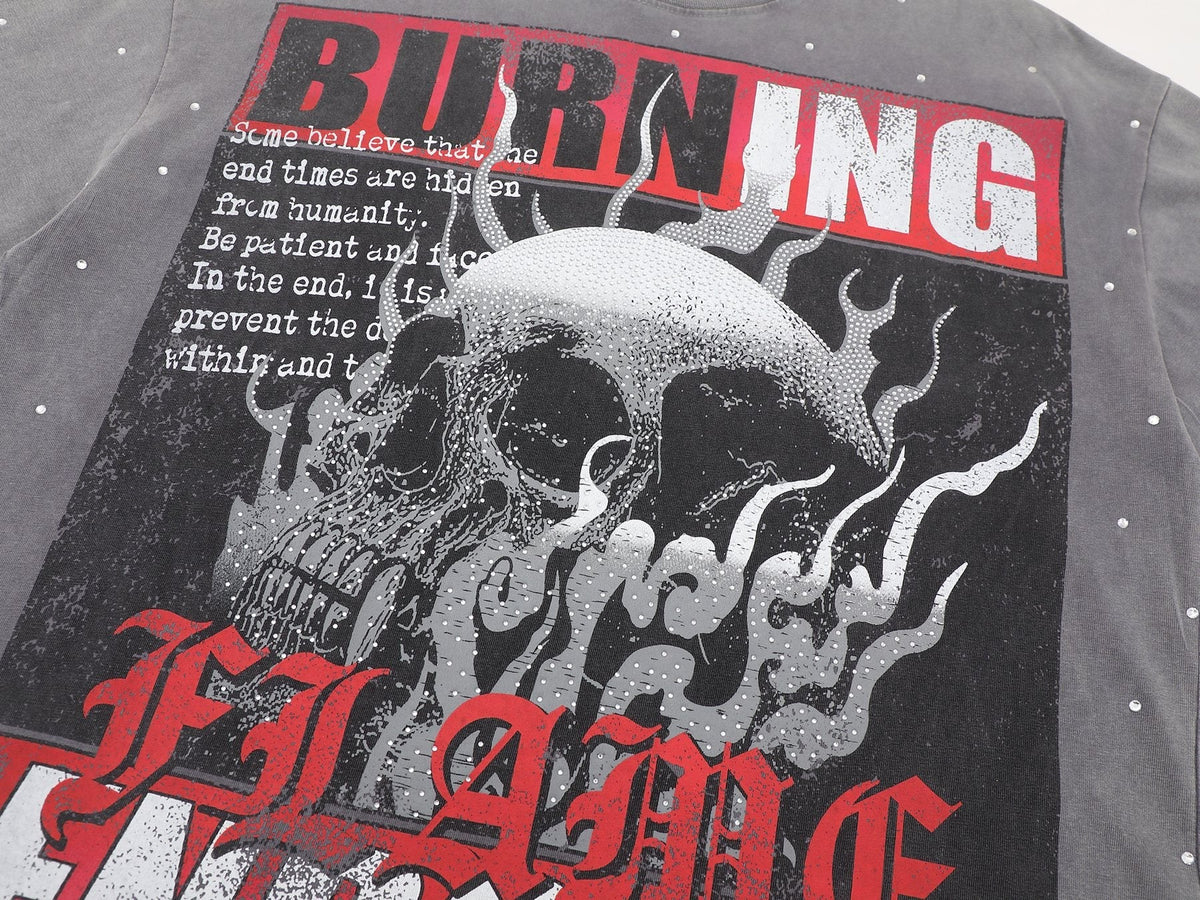 FIRST ROW Burning Flames Cropped Graphic T-Shirt