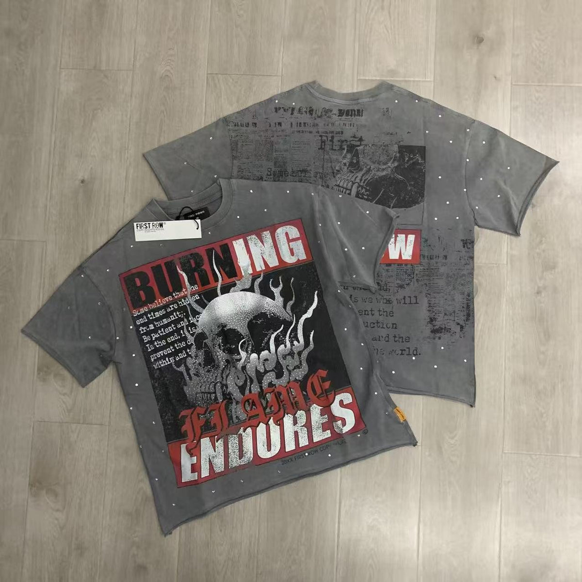 FIRST ROW Burning Flames Cropped Graphic T-Shirt