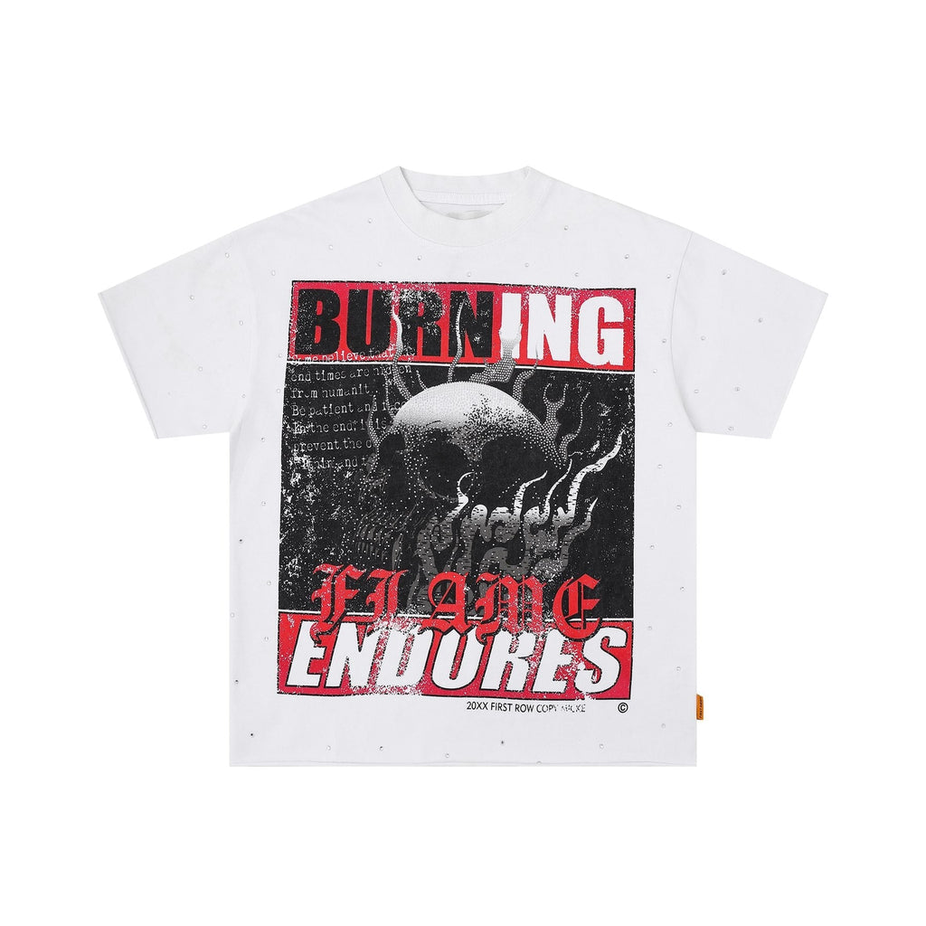 FIRST ROW Burning Flames Cropped Graphic T-Shirt