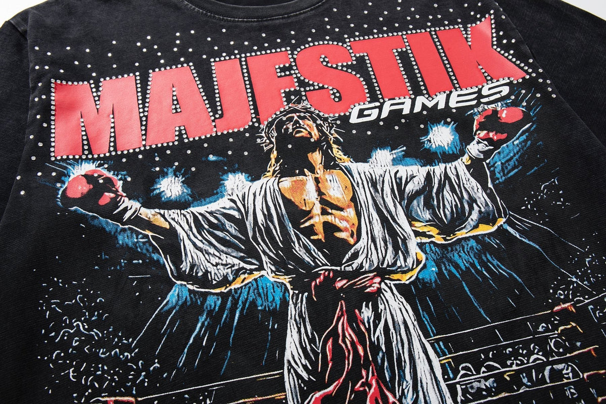 MAJESTIK Washed Black Graphic Short-Sleeve T-Shirt