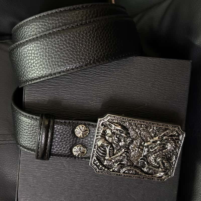 Dragon & Skeleton Leather Belt Litchi Grain Removable Buckle Waist