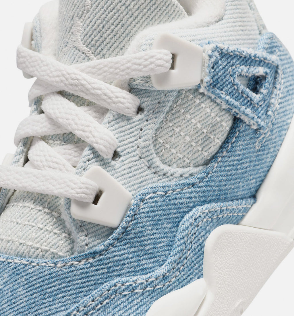Air Jordan 4 Retro Worn Blue Infant/Toddler Lifestyle Shoes - Sail/Worn Blue/Metallic Gold