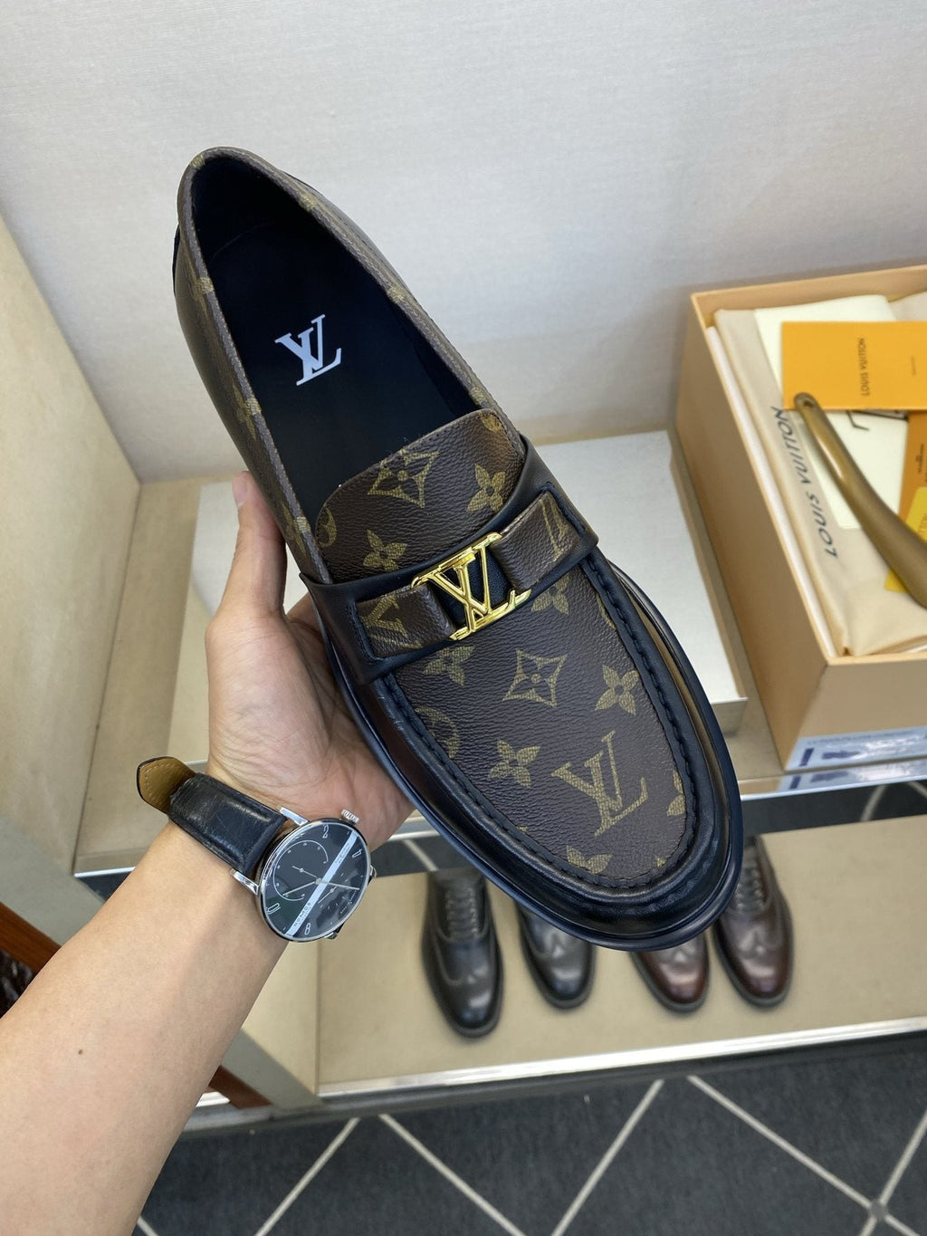 Louis Vuitton Men's Brown Monogram Hardware Loafers