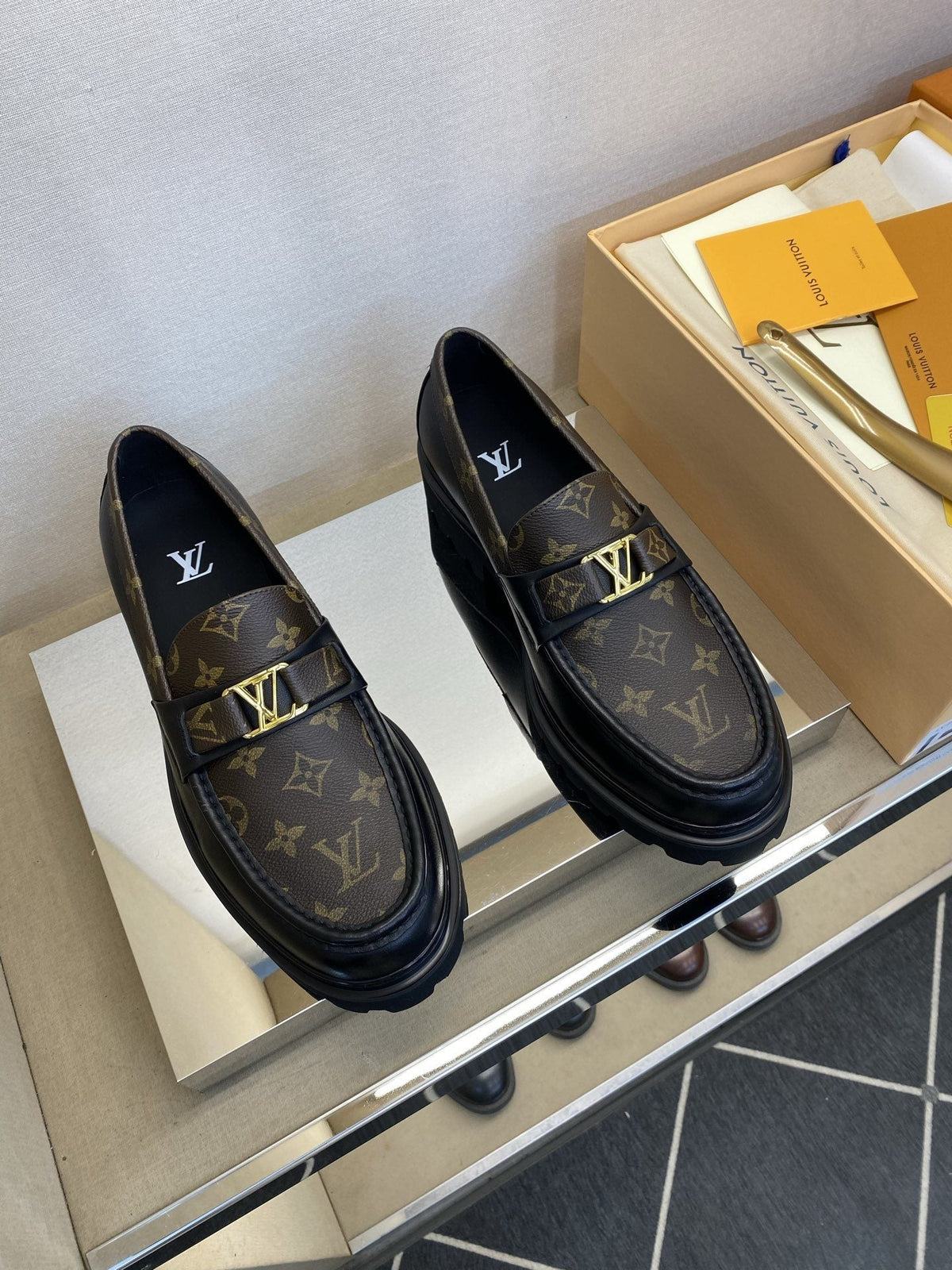 Louis Vuitton Men's Brown Monogram Hardware Loafers