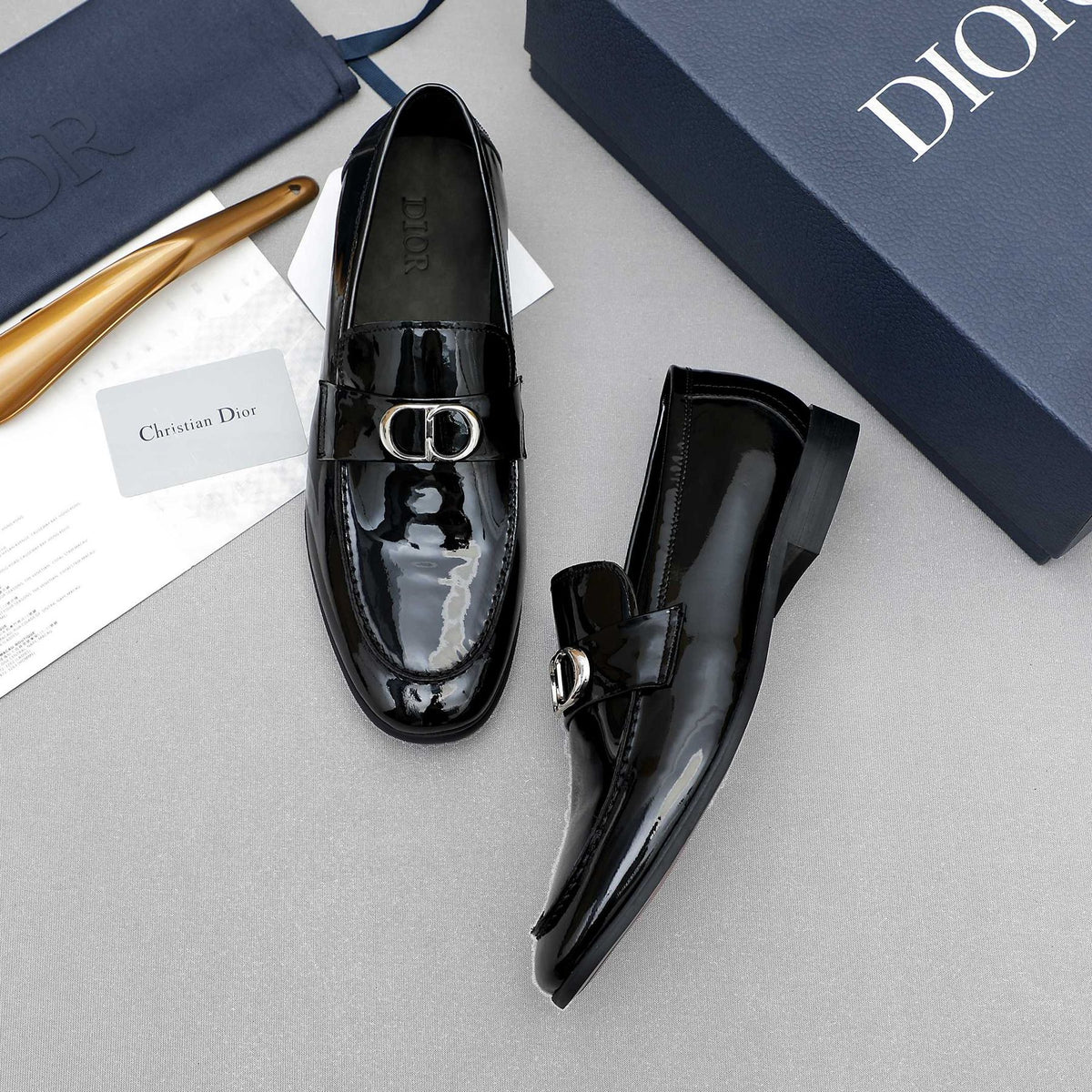 Dior Black Glossy Hardware Loafers