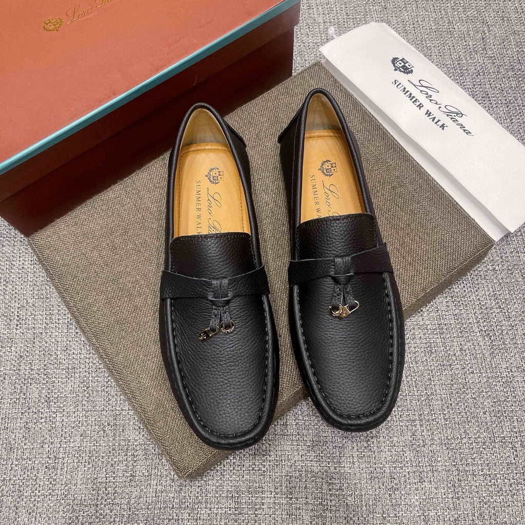 Loro Piana Black Textured Loafers