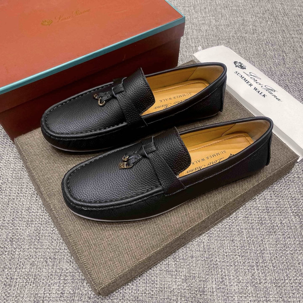 Loro Piana Black Textured Loafers