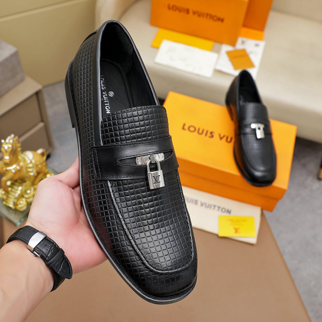 Louis Vuitton Black Textured Loafers - Silver-Tone Hardware