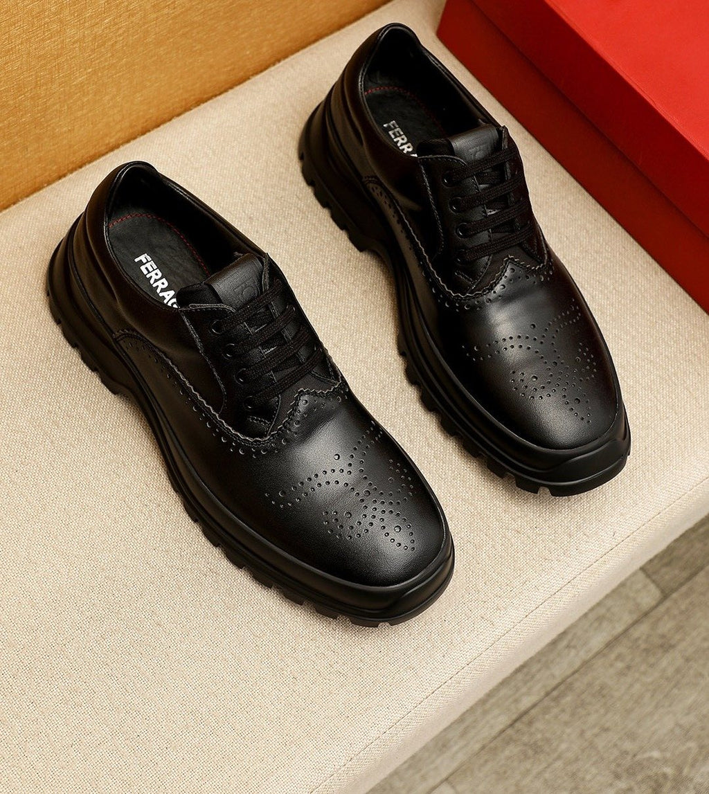 Ferragamo Black Perforated Lace-Up Shoes - Treaded Sole