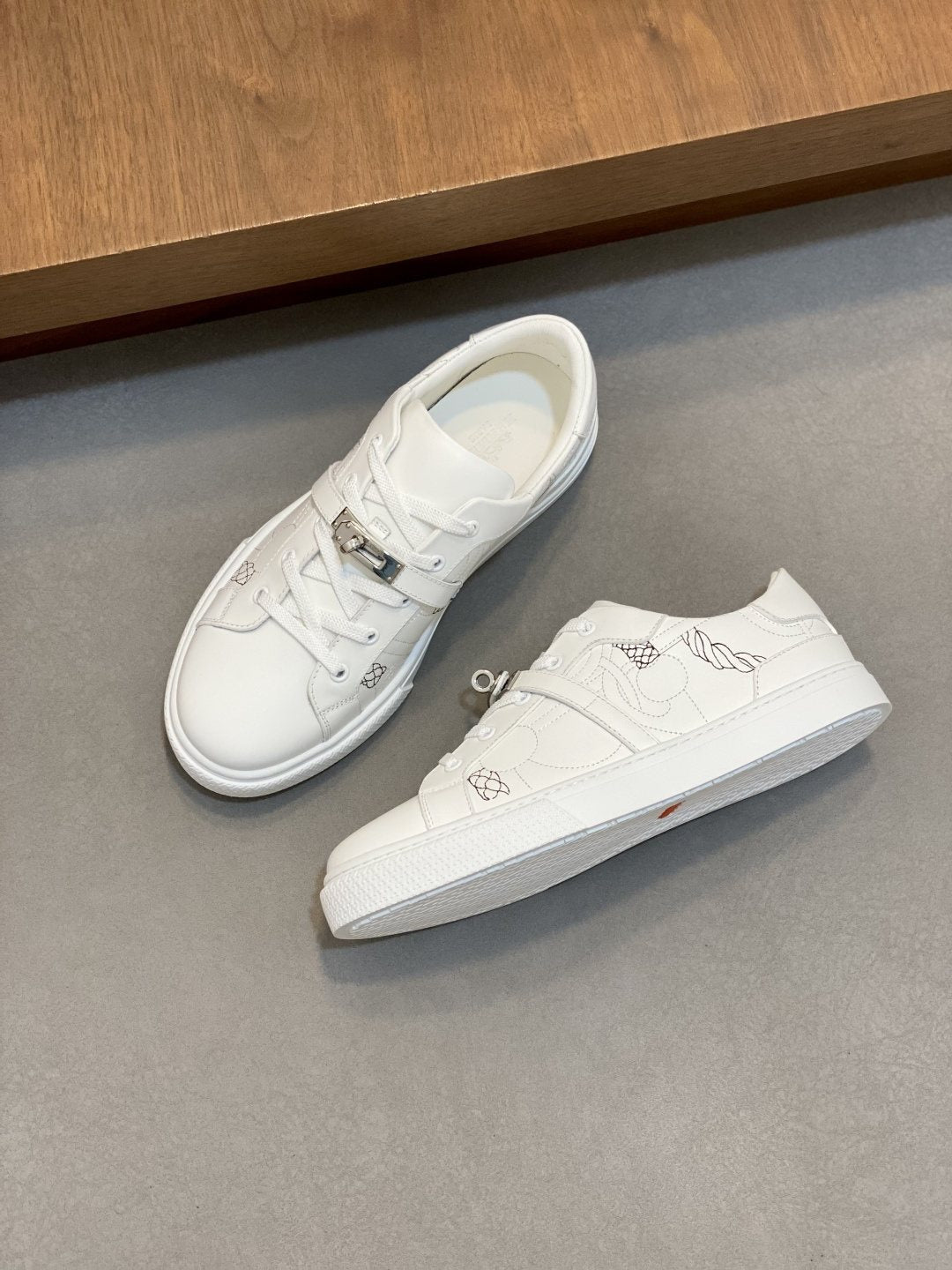 White Lace-Up Low-Top Sneakers
