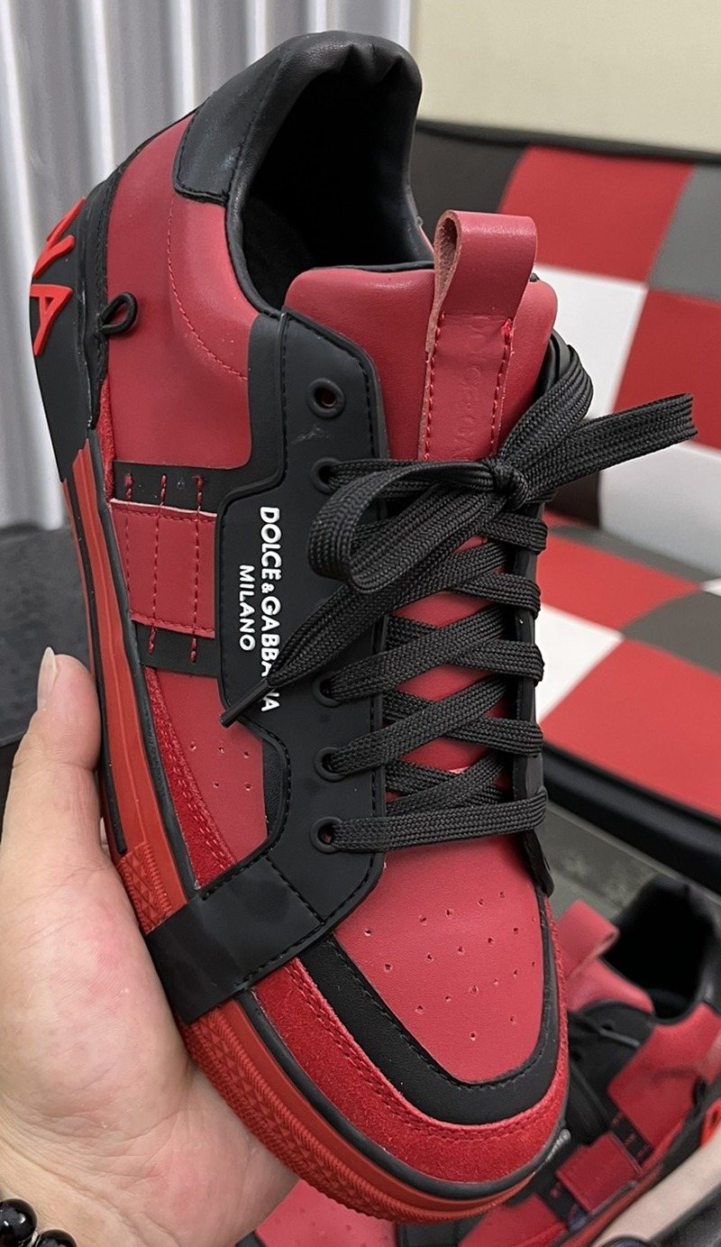 Dolce & Gabbana Red and Black Panel Sneakers