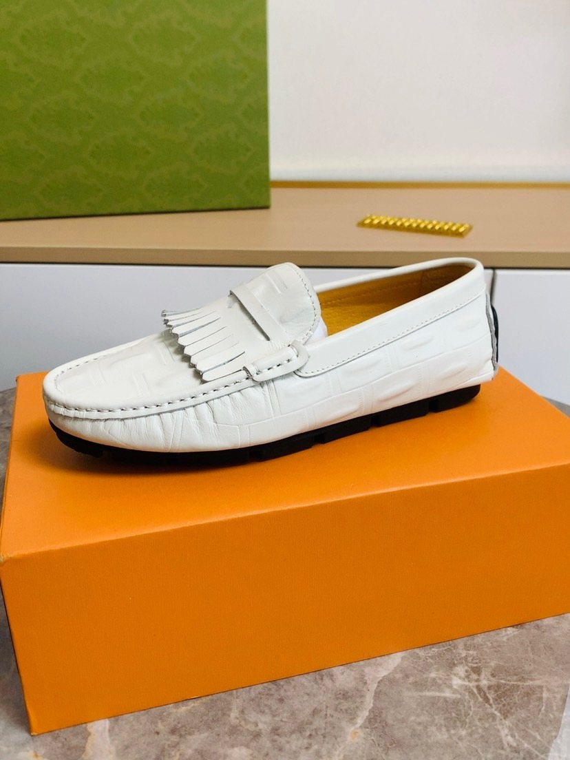 Men's White Fringe Loafers