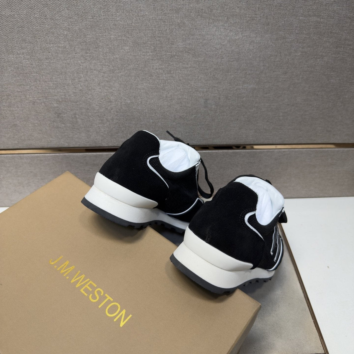 J.M. Weston Men's Black and White Panel Sneakers