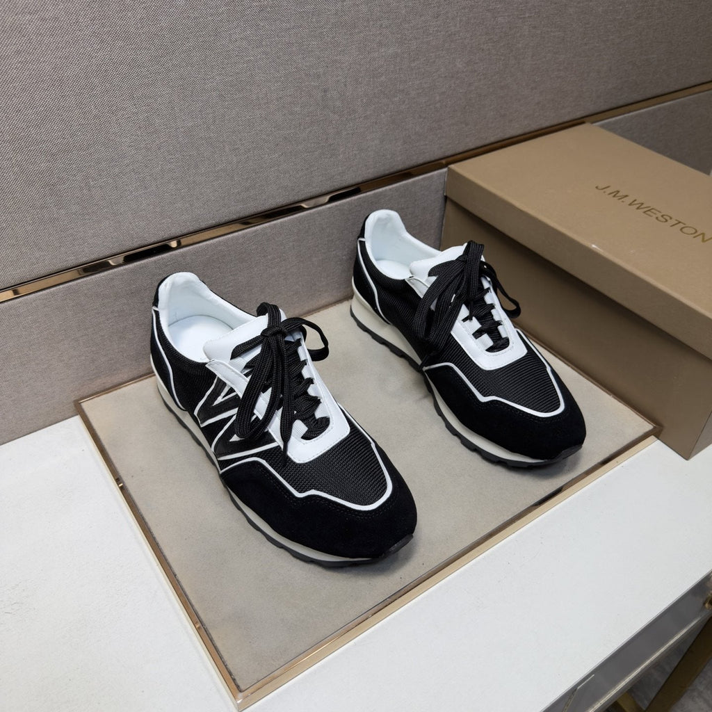 J.M. Weston Men's Black and White Panel Sneakers