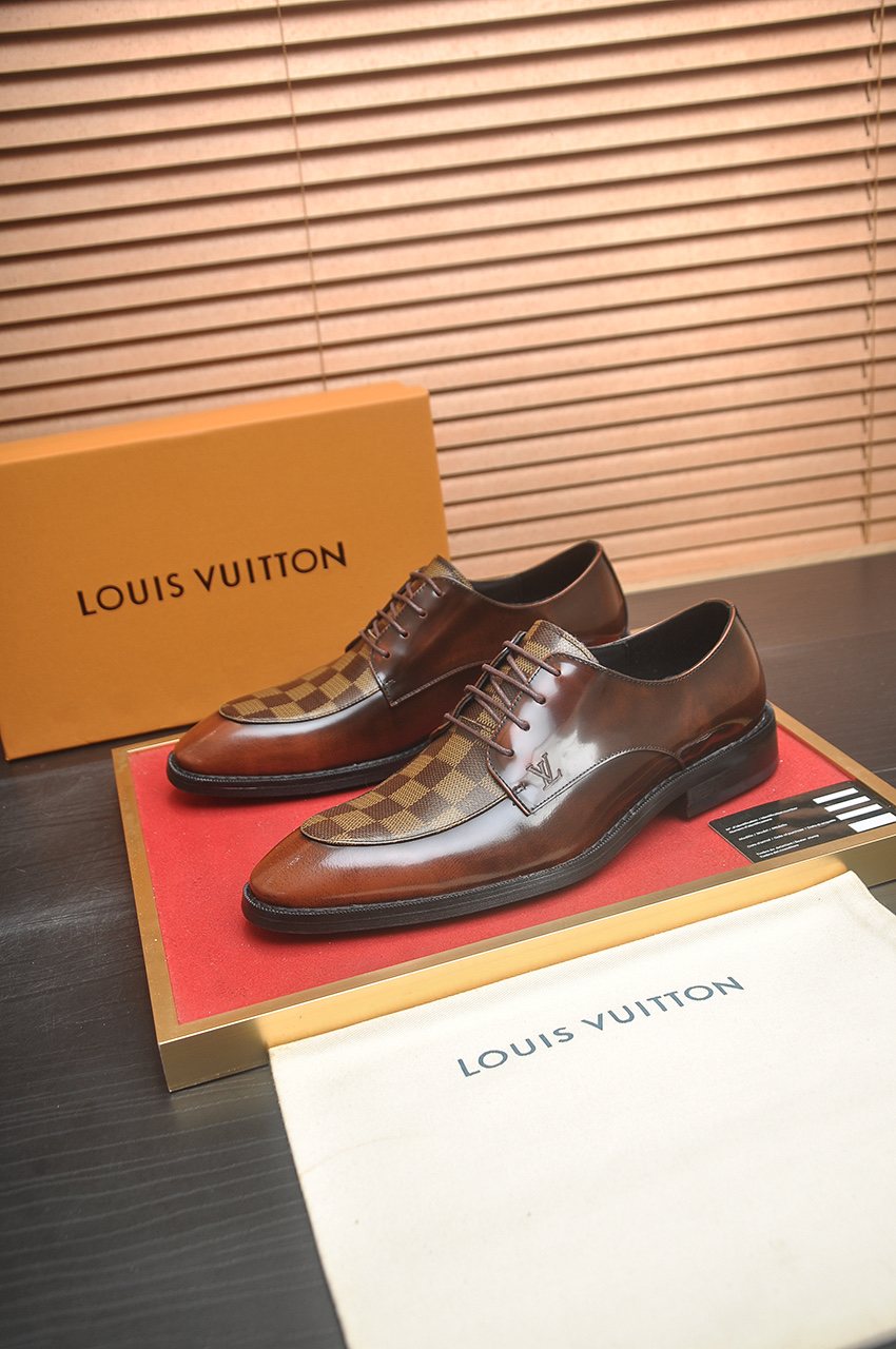 Louis Vuitton Brown Checkered Lace-Up Dress Shoes
