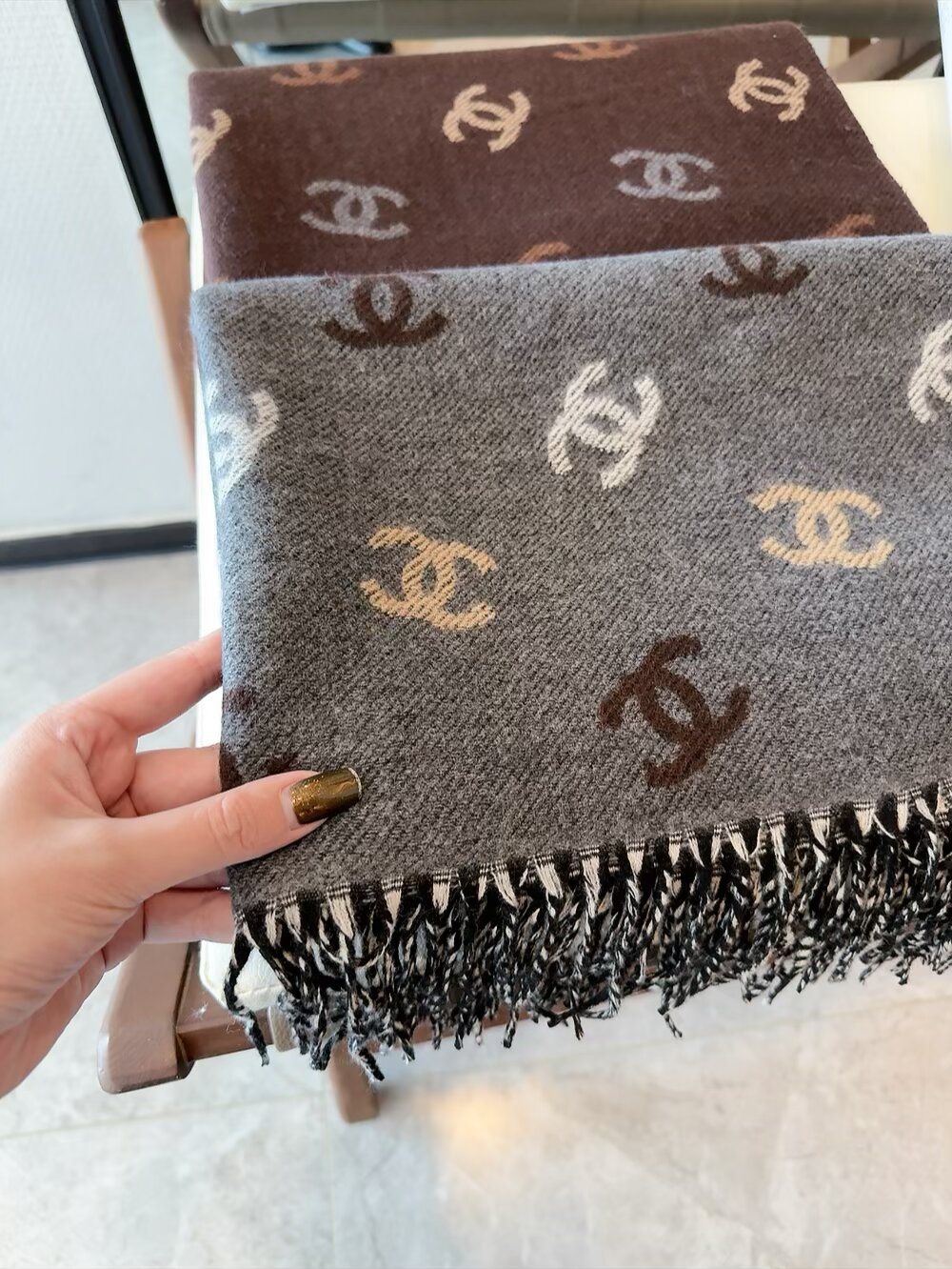 Chanel Reversible Interlocking-C Fringe Scarf