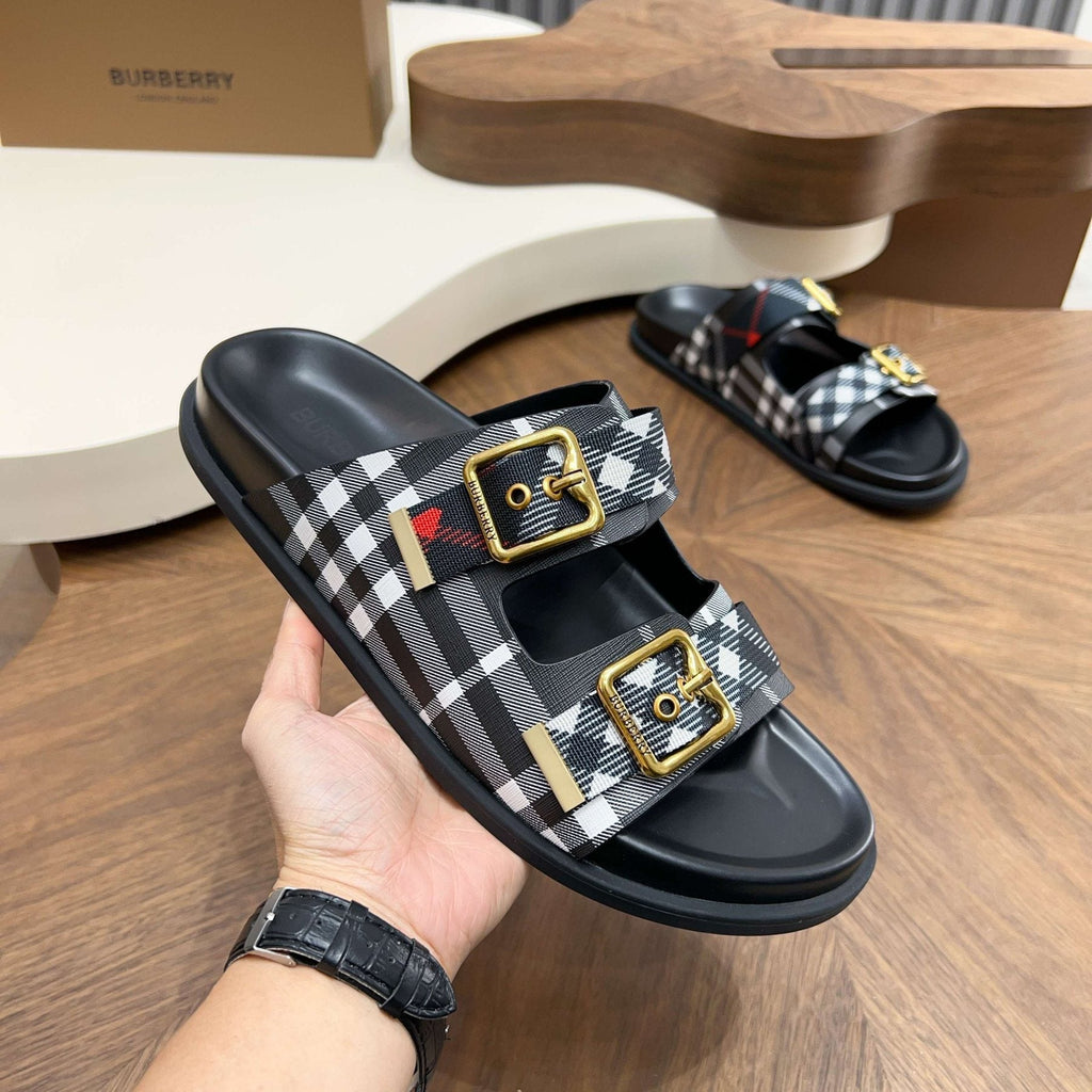 Burberry Plaid Two-Buckle Slide Sandals