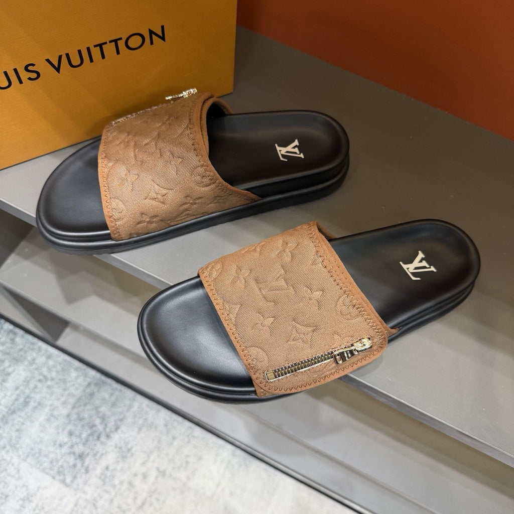 Louis Vuitton Embossed Zip Slide Sandals
