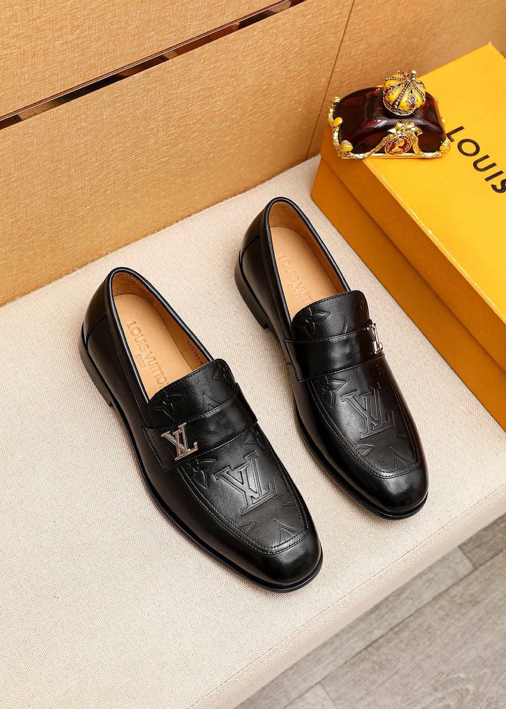 Louis Vuitton Men's Embossed Leather Loafers