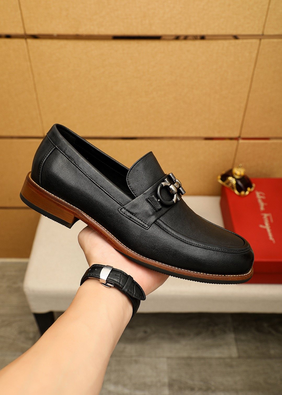 Salvatore Ferragamo Men's Leather Bit Loafers - Stacked Heel