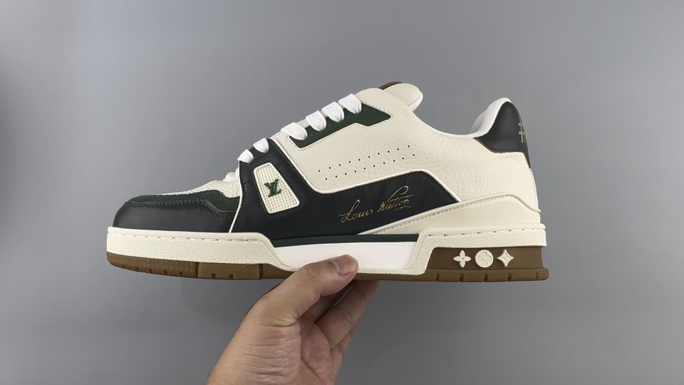 Louis Vuitton White, Green & Black Trainer Sneaker